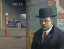 Georg Scholz, "Self-Portrait in front of an Advertising Column," 1926